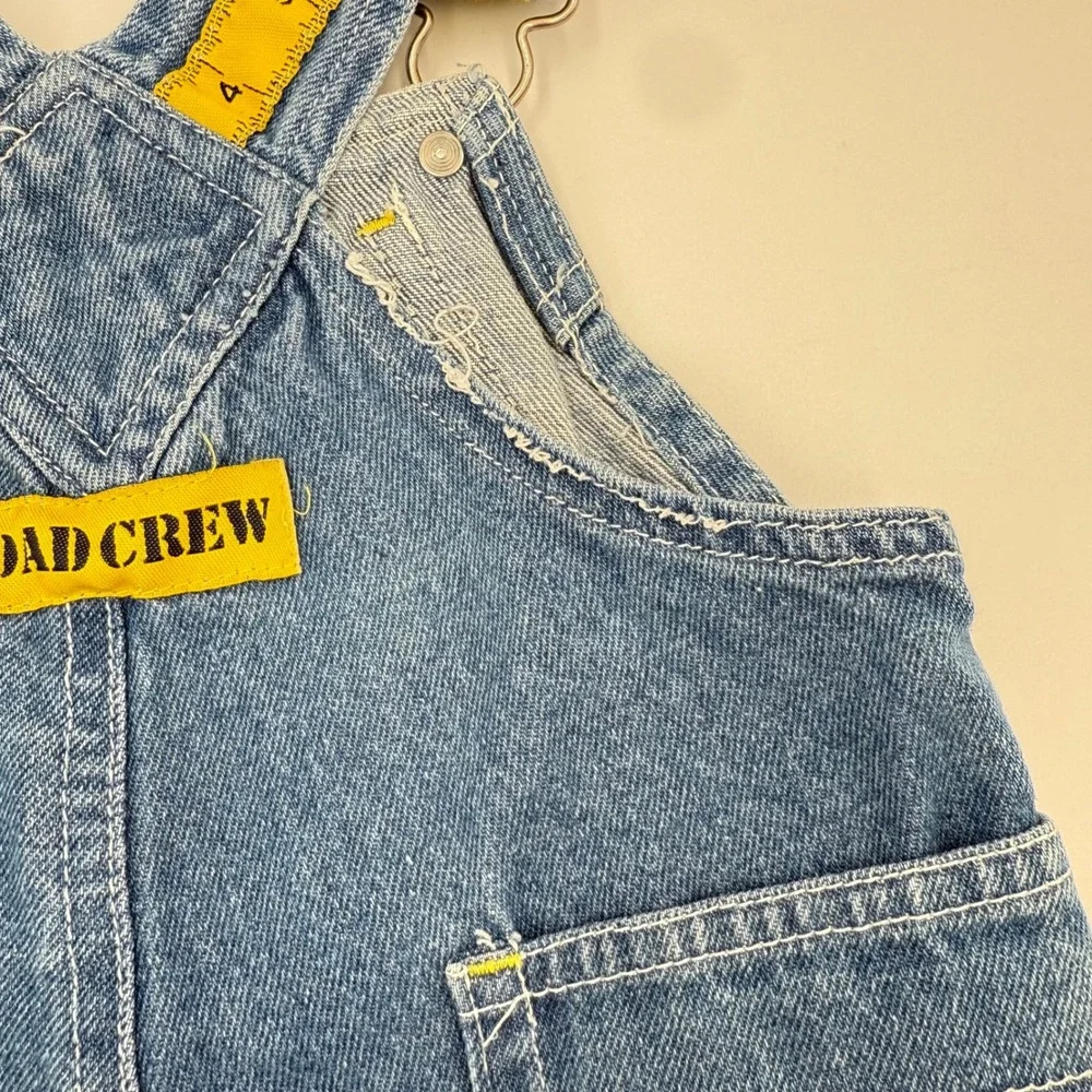 Vtg‎ Lil' Builder Denim Overalls – Tape Measure Straps & Road Crew Patch 3-6 mo.